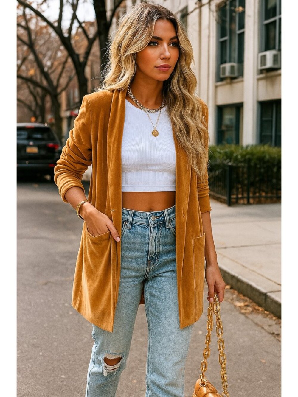 Small Retro Velour Oversized Boyfriend Blazer Long Sleeve Button Front Jacket